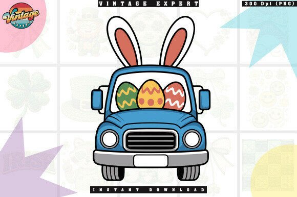 Download Easter Bunny Truck with Eggs Cute Tshirt - Premium Bundle