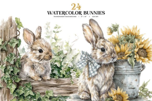 Download Watercolor Bunny Clipart PNG Set - Watercolor bunny clipart Collection
